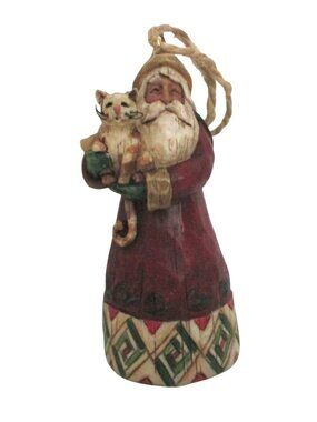 Jim Shore 2002 Santa With Cat Christmas Ornament Folk Art Style 3.5" tall